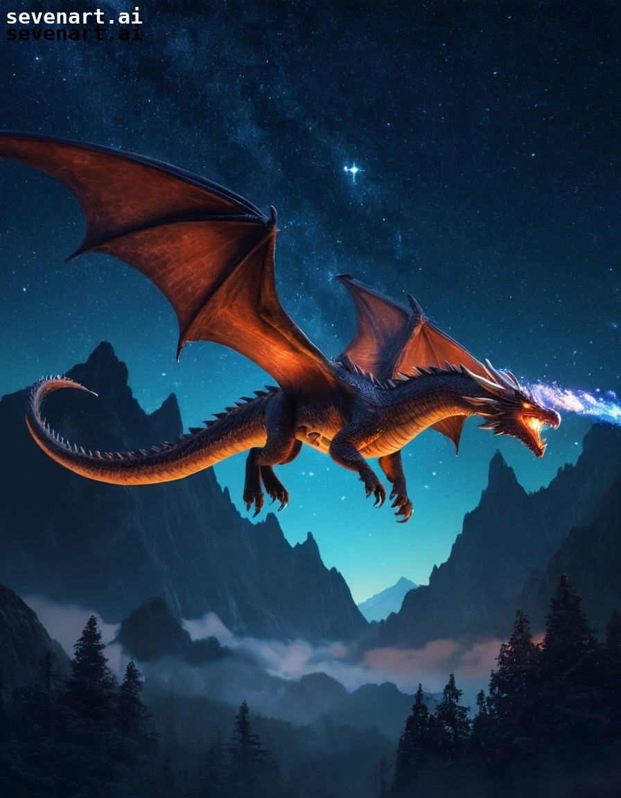 fantasy, dragon, majestic, sky, stars