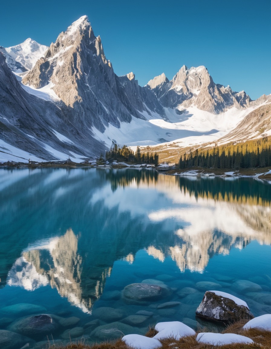 mountain, lake, snow-capped, crystal clear water, alpine, reflection, nature