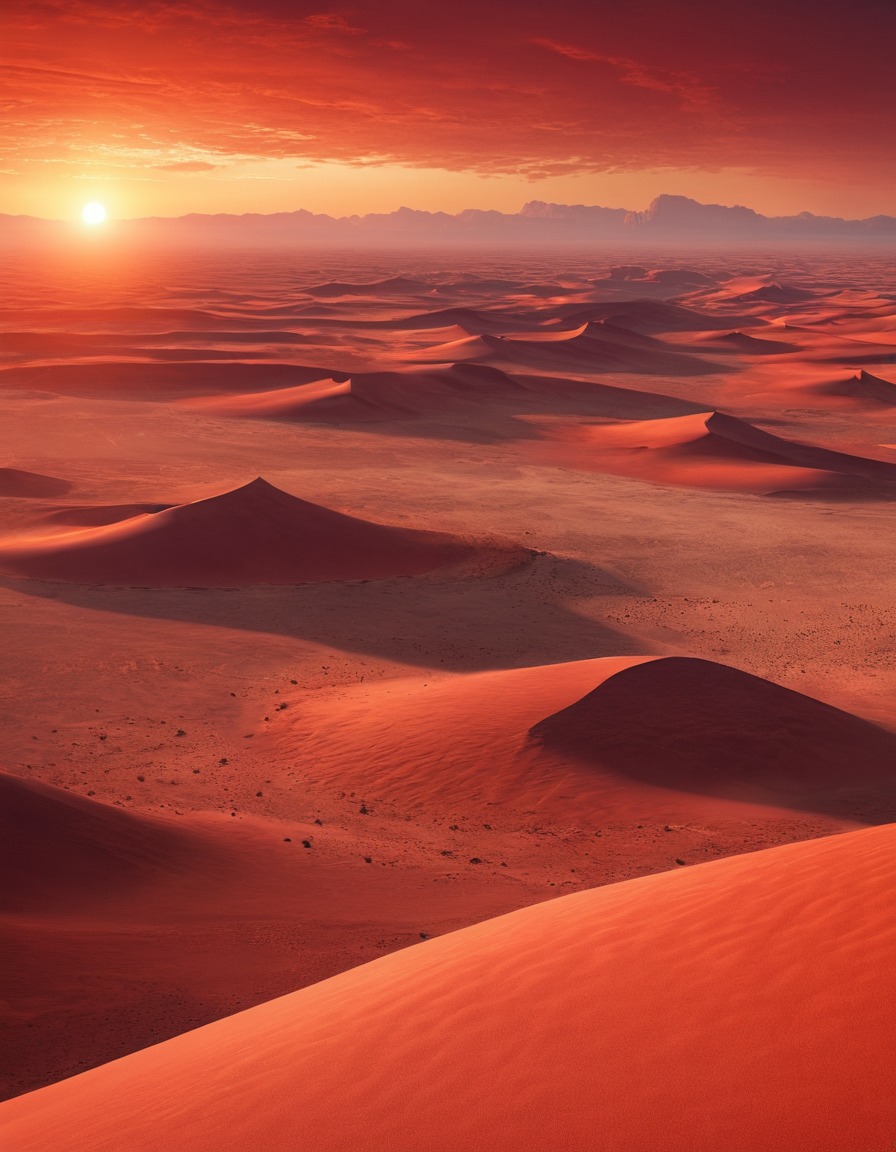 sunrise, desert, fiery, red, landscape, nature