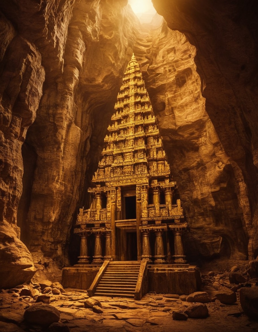 mystical, temple, cliff face, golden light, marvel, religious site