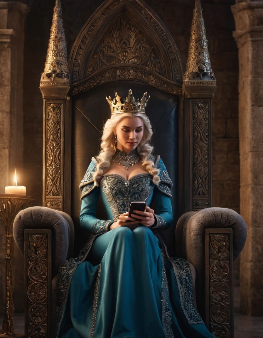 medieval, queen, smartphone, throne, art