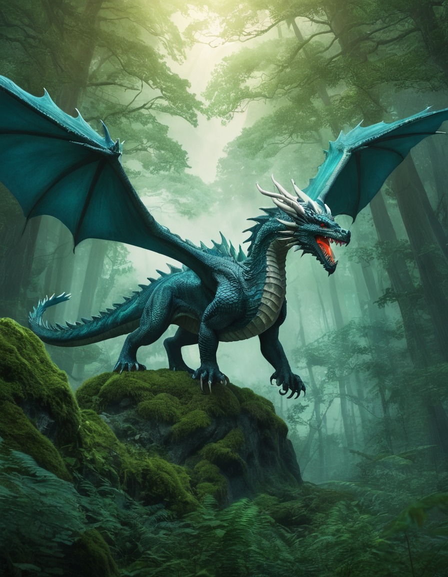 fantasy, mythical creature, forest, dragon, majestic