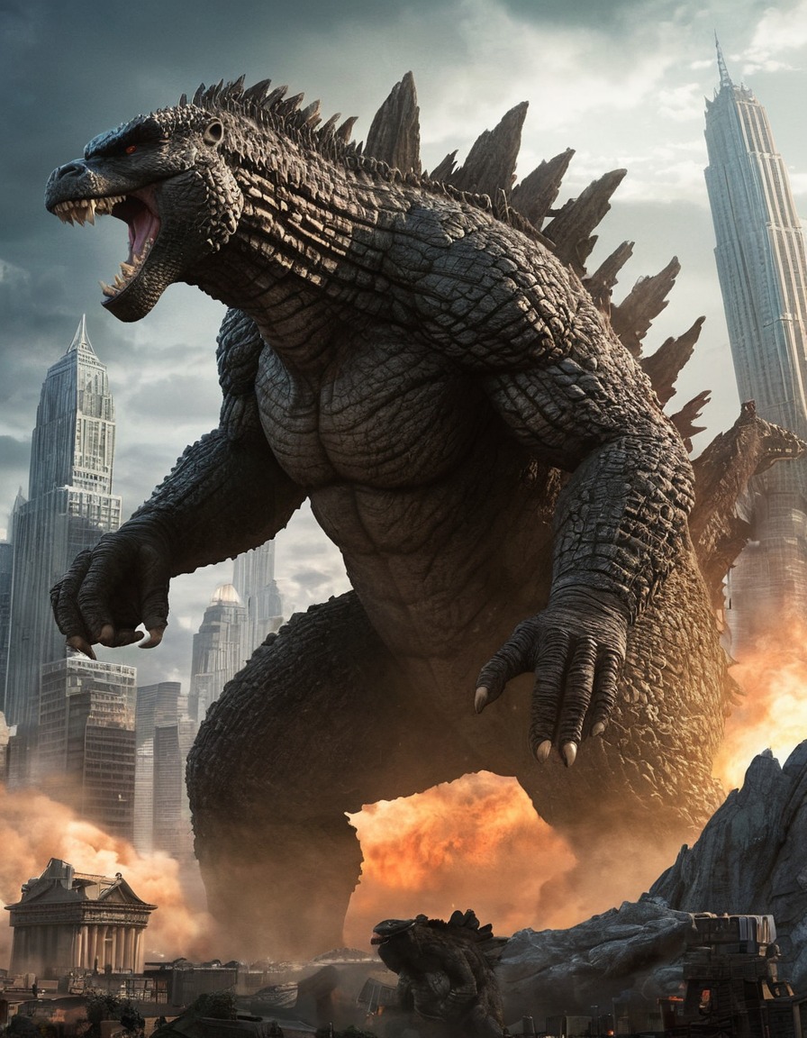 godzilla, king kong, destruction, cityscape, monster, battle, skyscrapers, kong