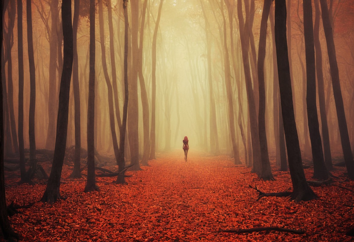 autumn, fall, fog, forest, landscape, light, mist, nature, outdoor, trees, woods