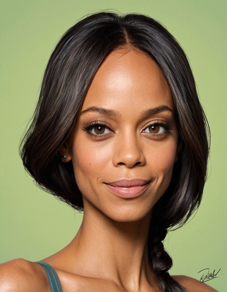 zoe saldana, actress, portrait, funny art, celebrity, painting, humor