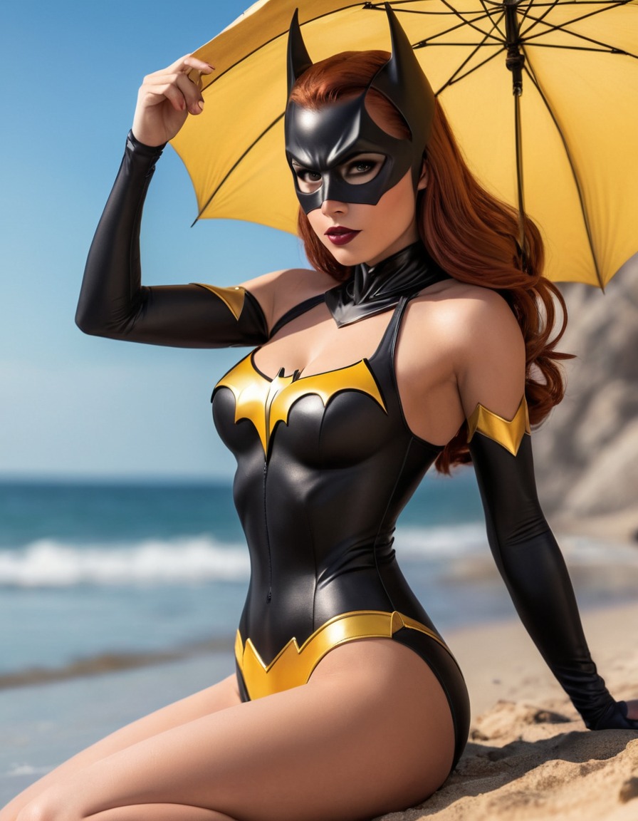 batgirl (dc comics), beach, swimsuit, superhero, dc comics, day out, leisure