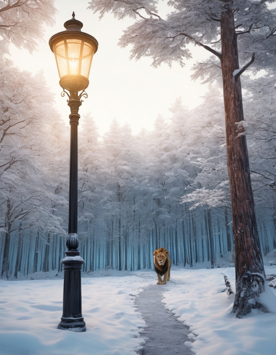 fantasy, the lion, the witch and the wardrobe, winter, lamppost, narnia, c.s. lewis, books