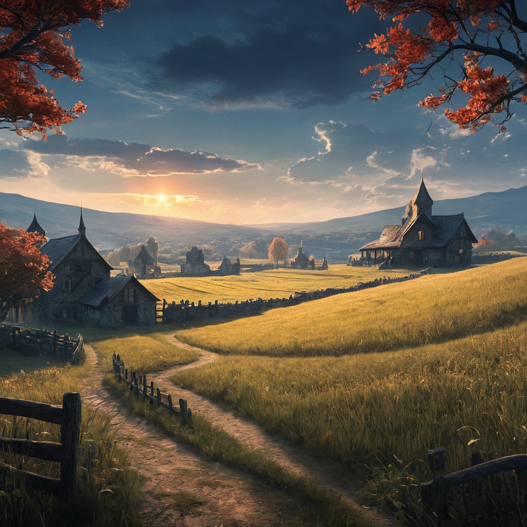 digitalart, wallpaper, landscapepainting, anime, farm