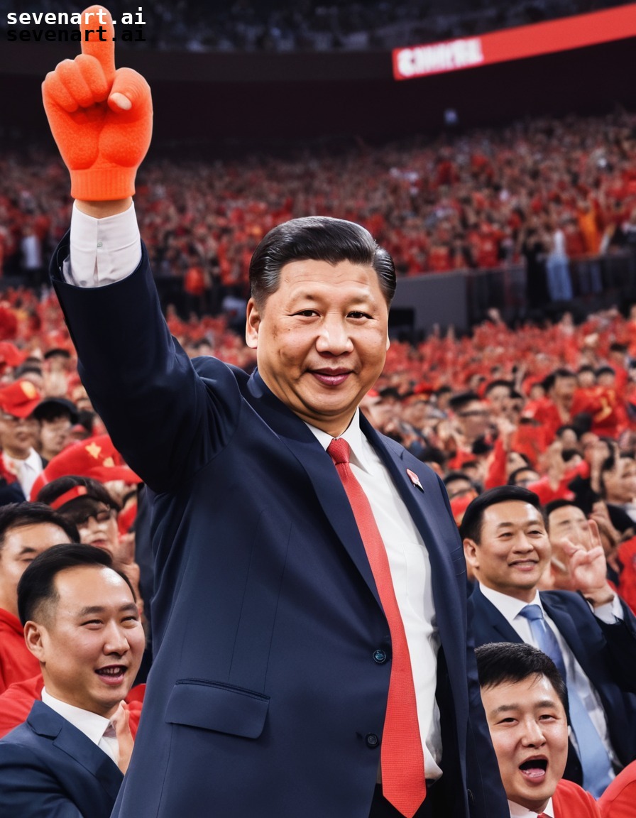 xi jinping, foam finger, sports game, cheering, enthusiasm, china