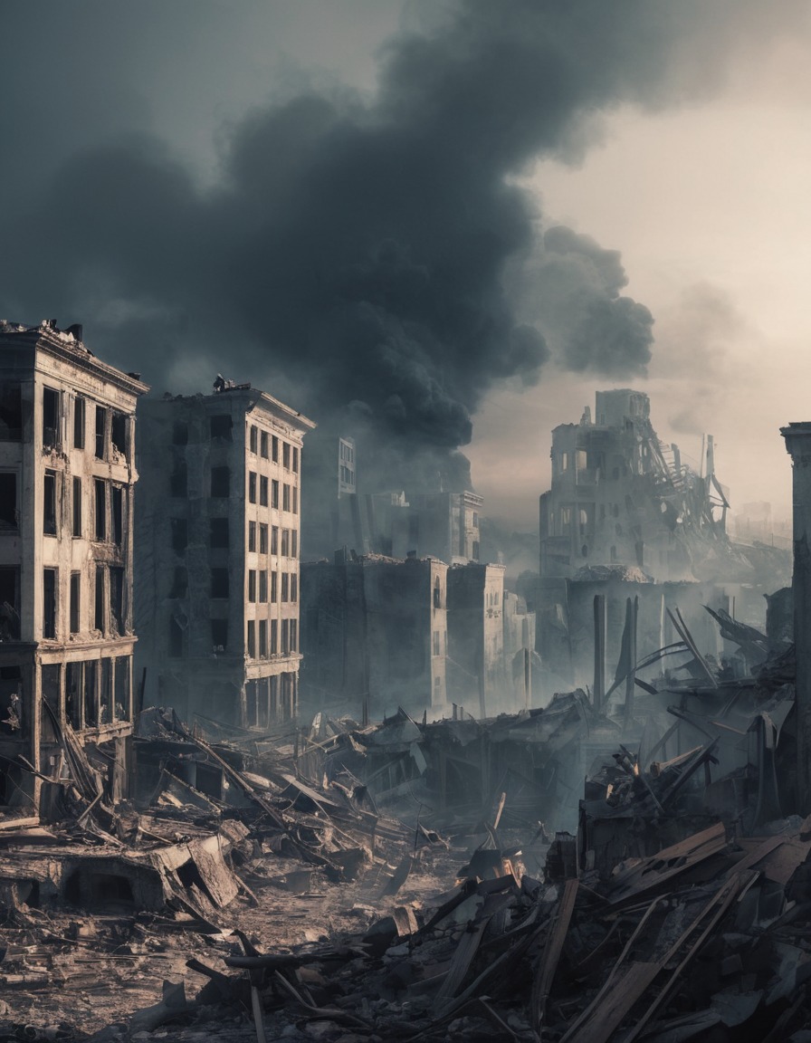 destruction, cityscape, ruins, disaster, devastation, war