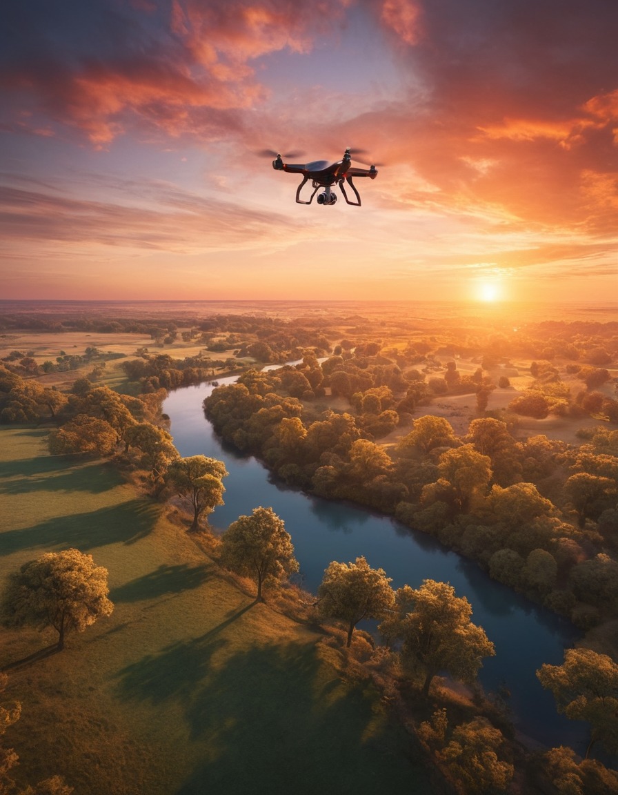 sunset, landscape, drone photography, nature