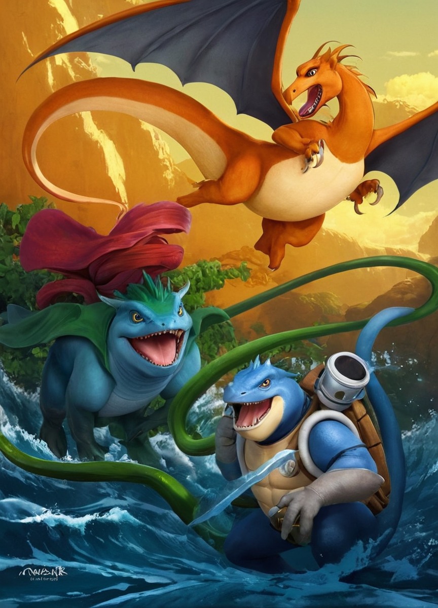 fanart, pokemon, charizard, blastoise, venusaur