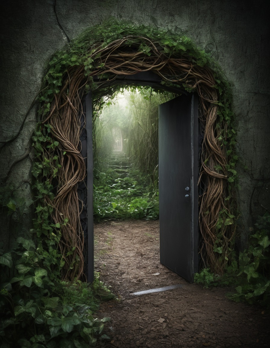 mystical, doorway, vines, garden, nature, magical, enchanting