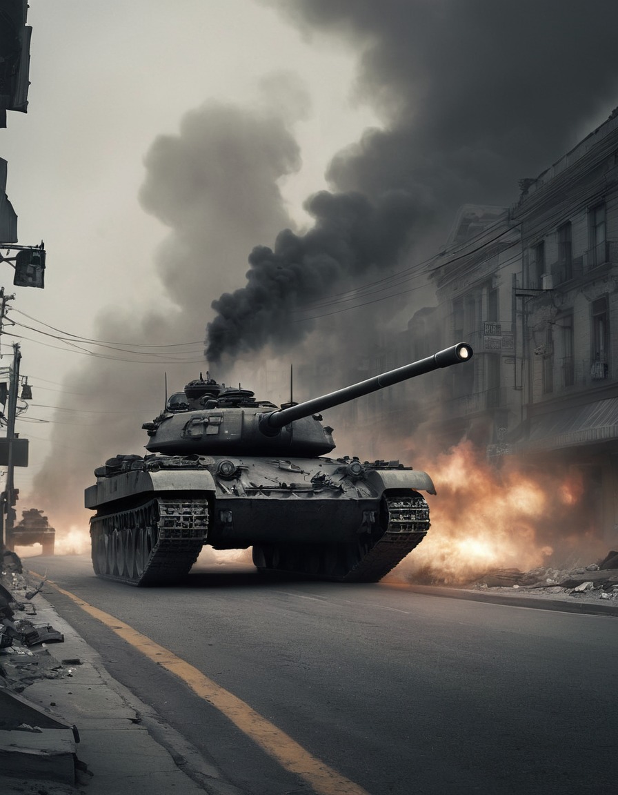 tanks, street, smoke, battles, war, usa