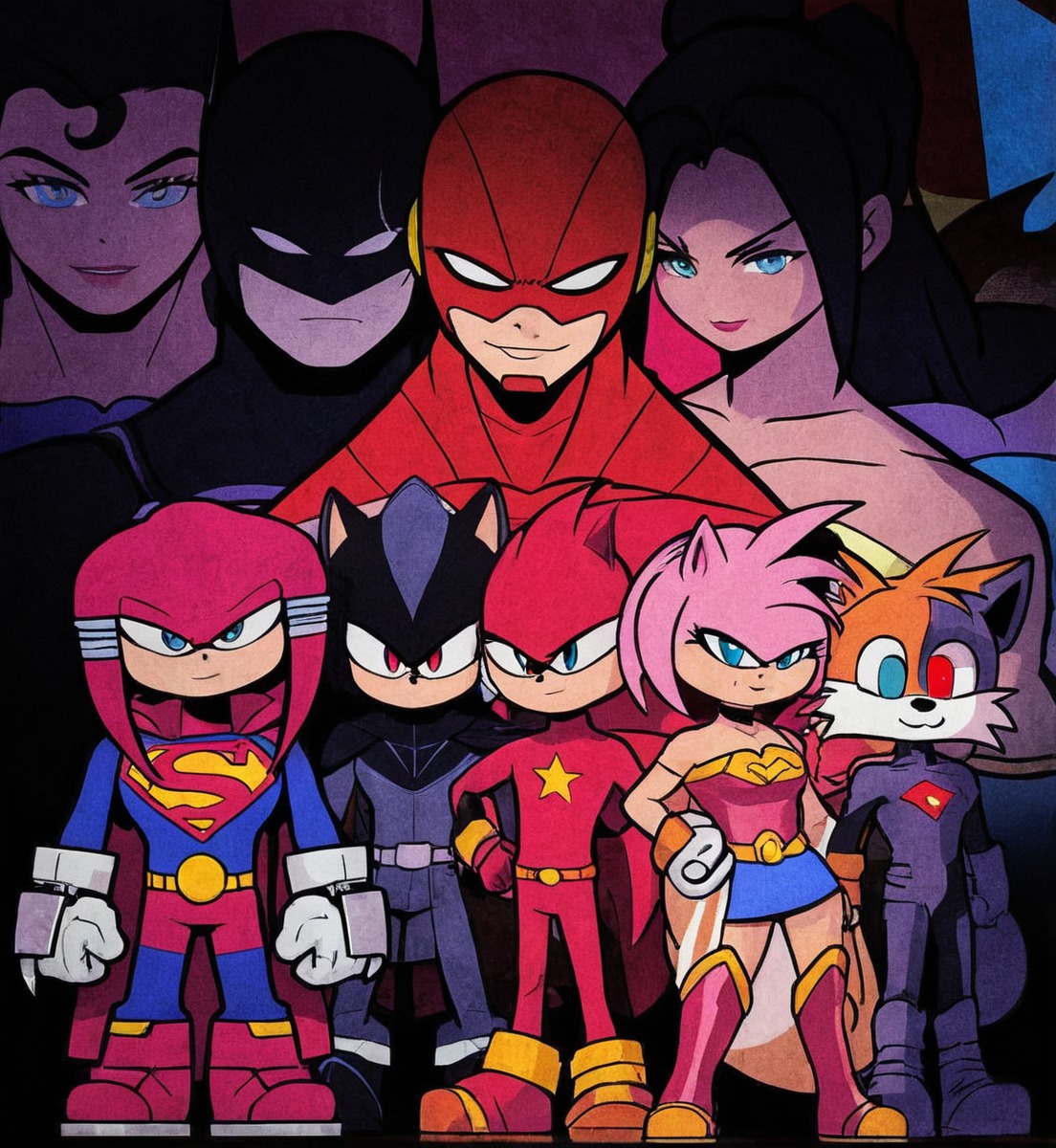 amyrosethehedgehog, batman, cyborg, flash, shadowthehedgehog, sonicfanart, sonicthehedgehog, sonicthehedgehogfanart, superman, tailsmilesprower, wonderwoman, shadowthehedgehogfanart, shadowthehedgehogsonic, dcxsonic