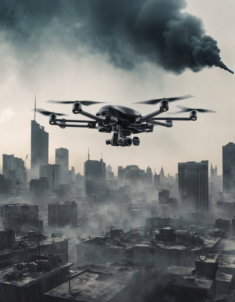 cityscape, drone, skyline, smoke, urban landscape, war, usa