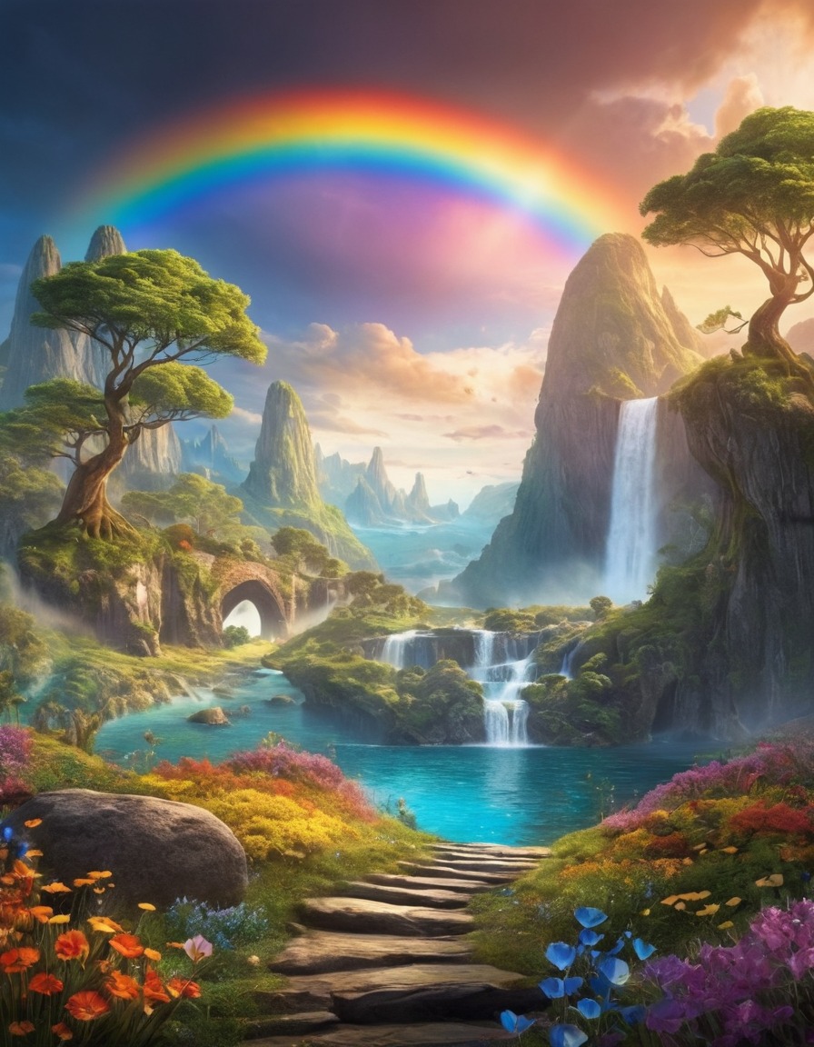 enchanted rainbow, hidden realm, wonders, fantasy, magical, enchanted land, mystical