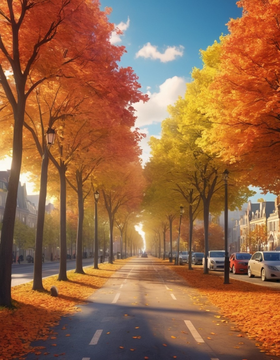 autumn, trees, city, street, urban, nature