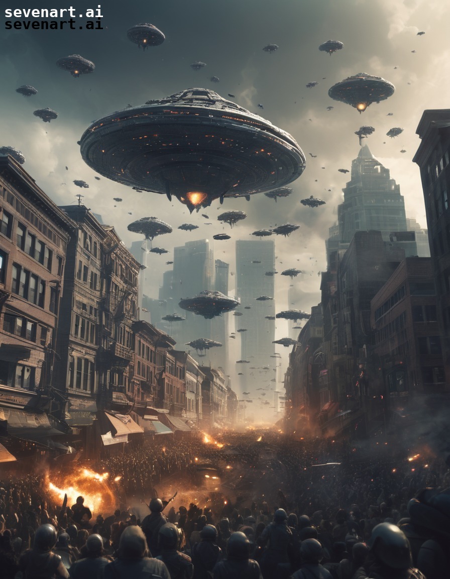 alien invasion, spaceship, defending, chaos, cityscape, aliens, three body problem, trisolaran