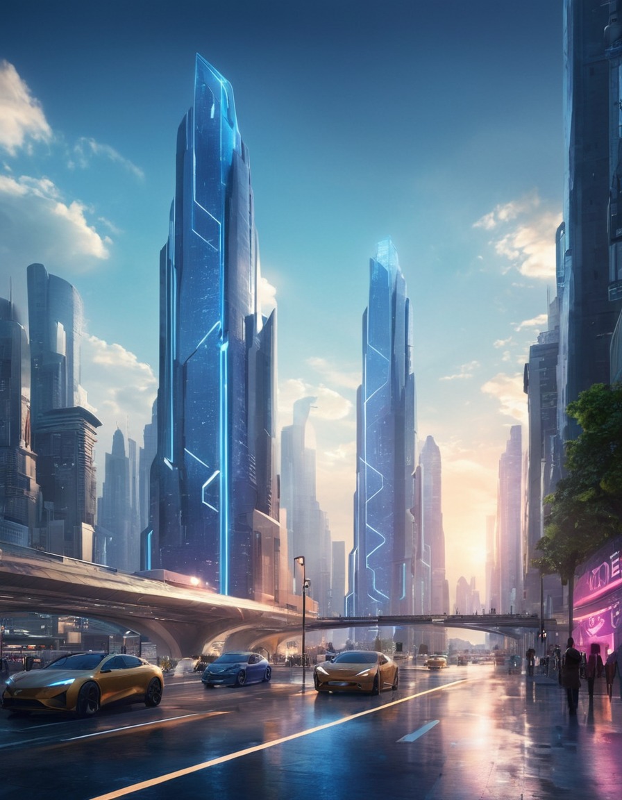 futuristic, cityscape, modern, geometric, architecture