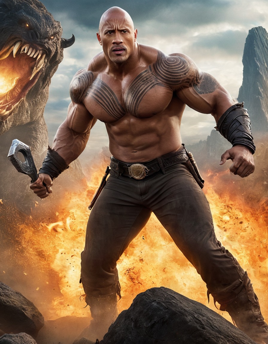 dwayne johnson, the rock, fight, monster, hollywood, action, entertainment