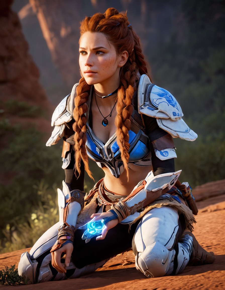 aloy, horizon zero dawn, action-adventure, playstation, heroine, combat, robotic enemies