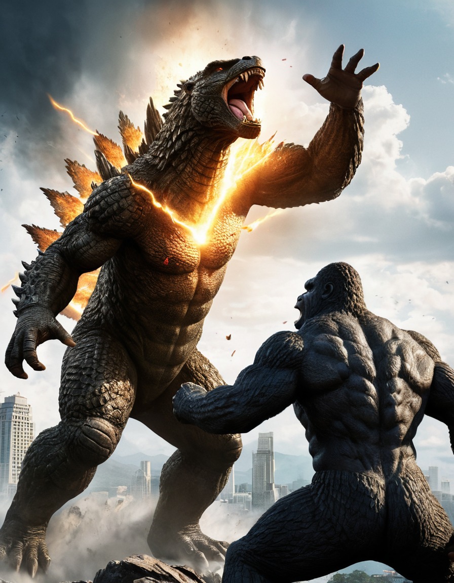 godzilla, king kong, monster, atomic breath, battle, action, kong