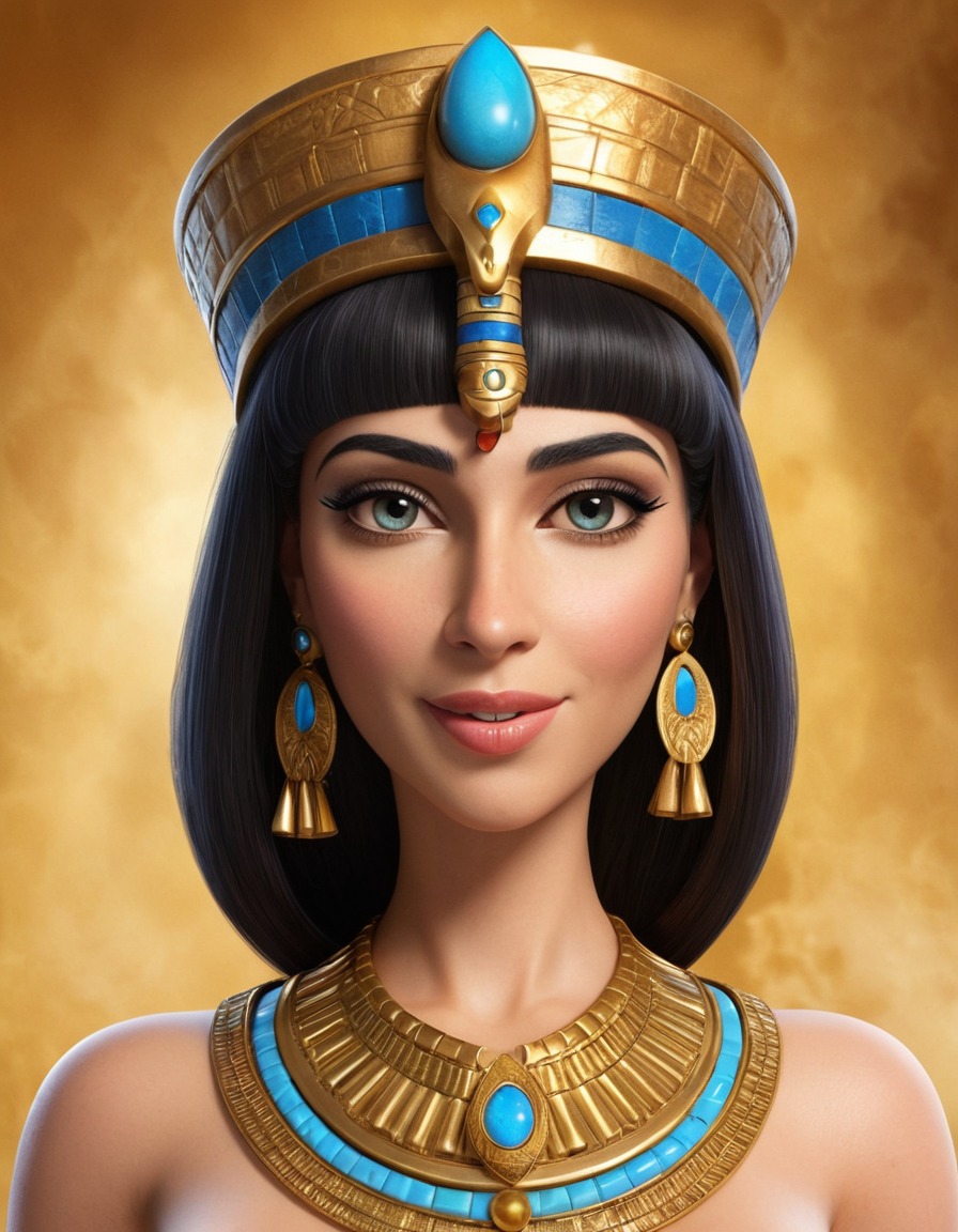 cleopatra, modern queen, caricature, quirky accessory, ancient egypt, historical figure, funny