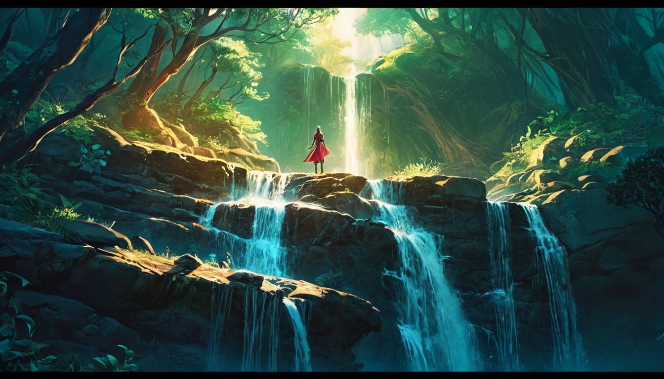 waterfall, anime, wallpaper, gorgeous, nature, styled