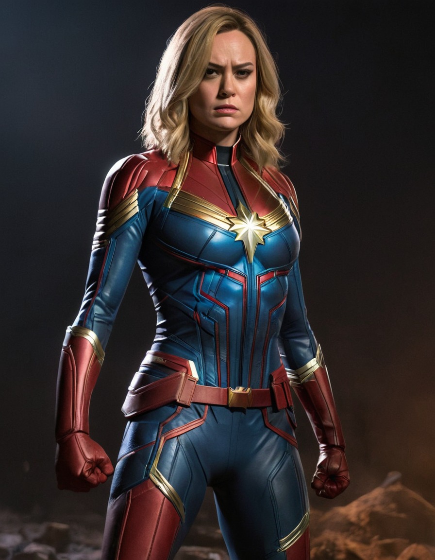 captain marvel, superhero, determination, power, strength, ripped clothes