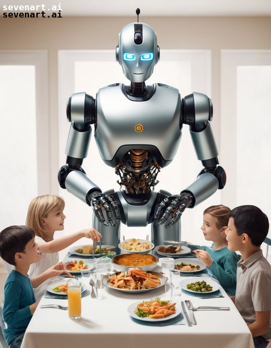 robot, technology, family, dinner, futuristic, robots