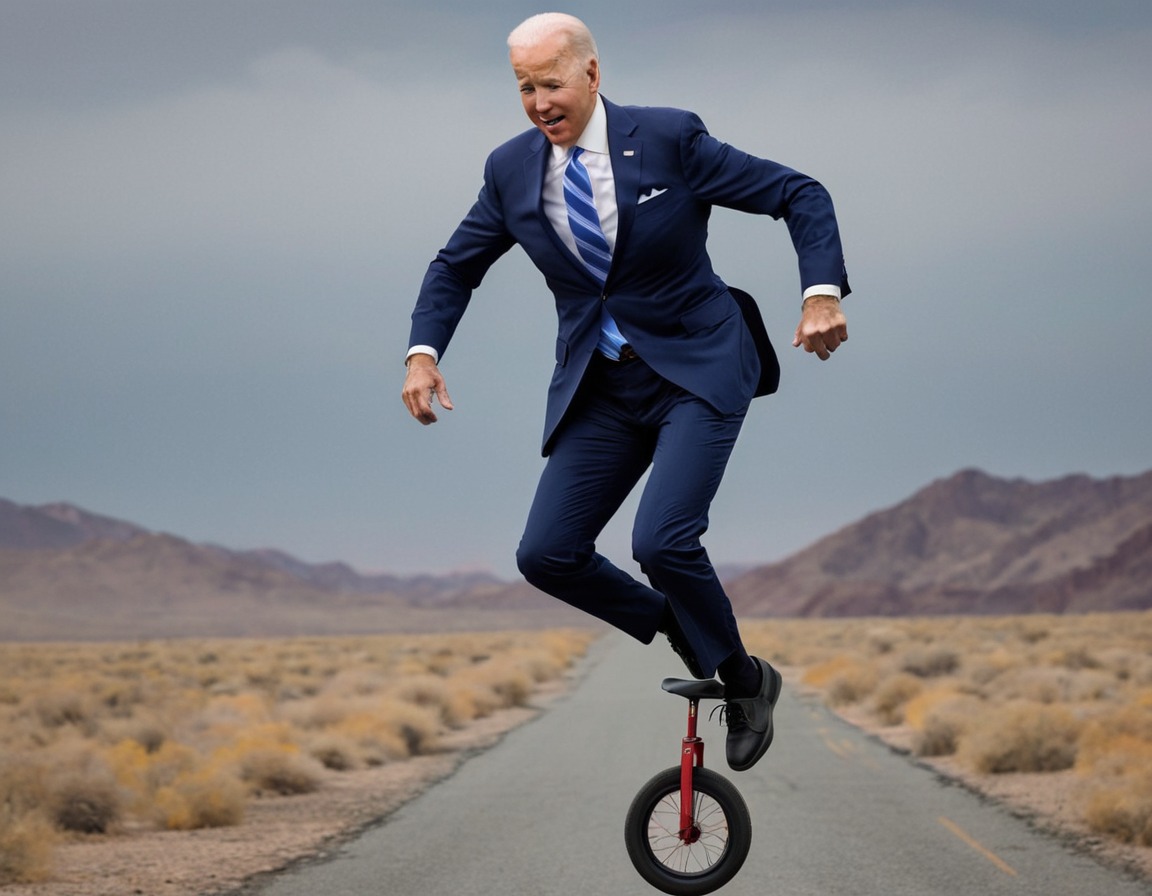 political humor, unicycle, balance, challenge, determination, joe biden, usa