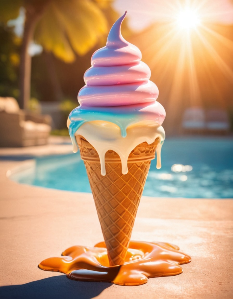 ice cream cone, melting, sun, giant, strange, weather, sweet treat