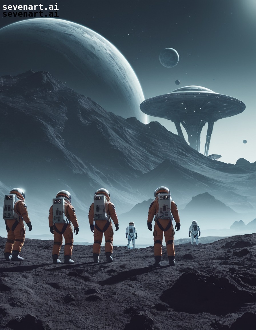 exploration, astronauts, alien landscape, advanced technology, space suits, future