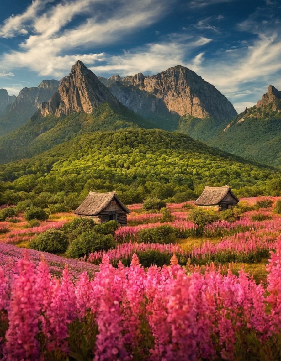 poland, landscape, mountain, cottage, pink flowers, wild flowers, path, nature, flowers, beautiful, petitworld favs