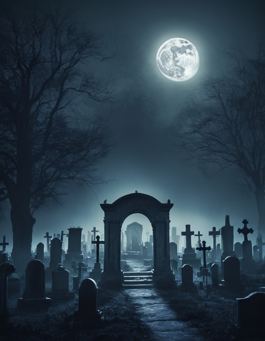 cemetery, moonlit, mist, dread, eerie, lovecraft, howard lovecraft