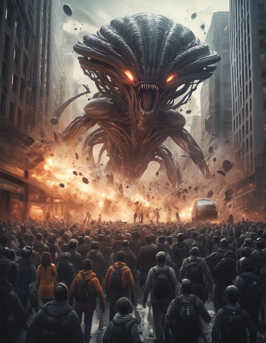 Chaos erupting on a busy city street as aliens unleash advanced ...