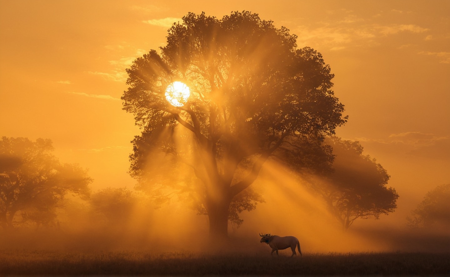 germany, farm, sunrise, horses, sheep, golden light, nature, sunrays