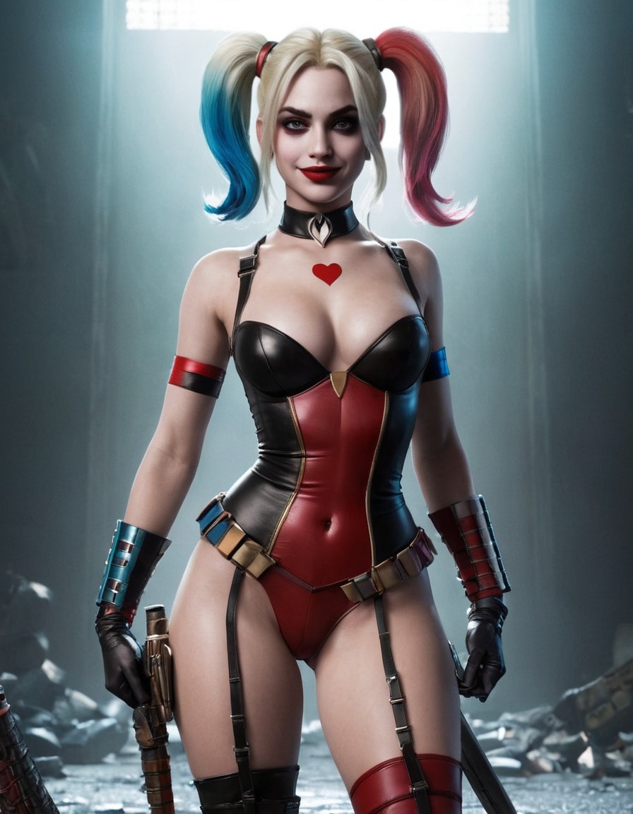 superhero, harley quinn, dc comics, victory, defeat, battle