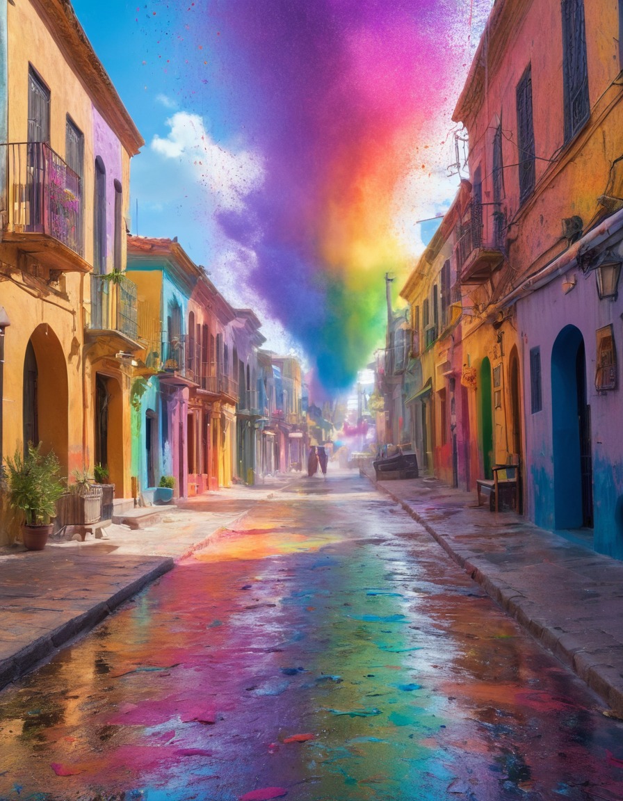 rainbowcolored, paint splatters, street, colorful, artistic, urban, aesthetic