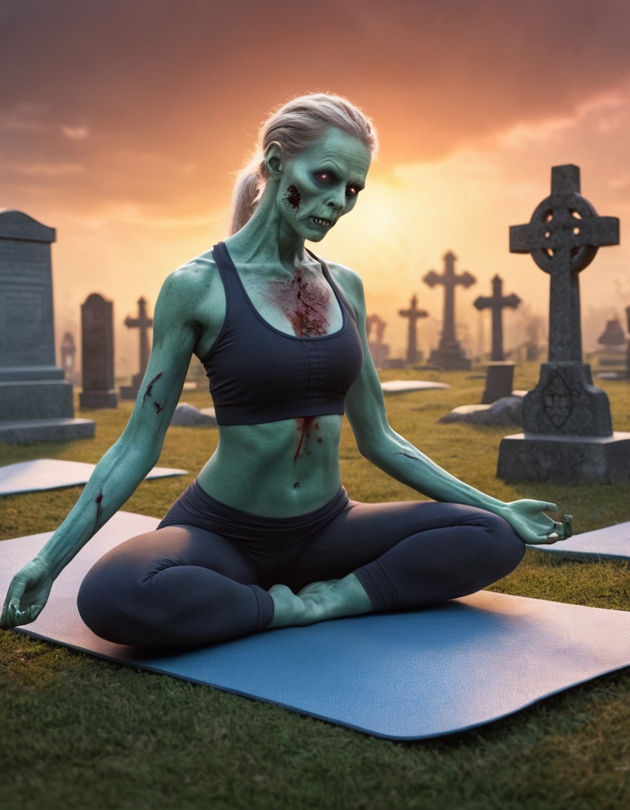 zombie, yoga, graveyard, supernatural, undead