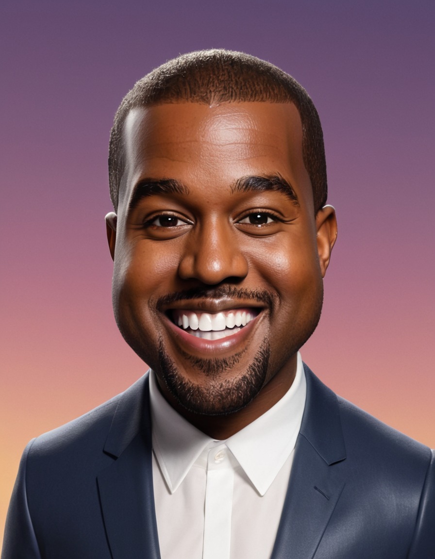 kanye west, caricature, big head, smile, crazy, celebrity, musician