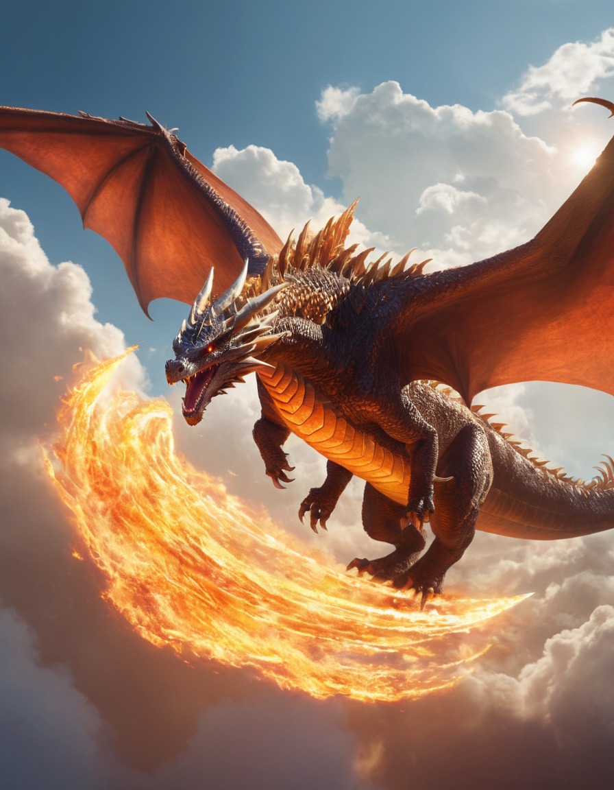 fantasy, dragon, flying, fire, majestic, fantastic