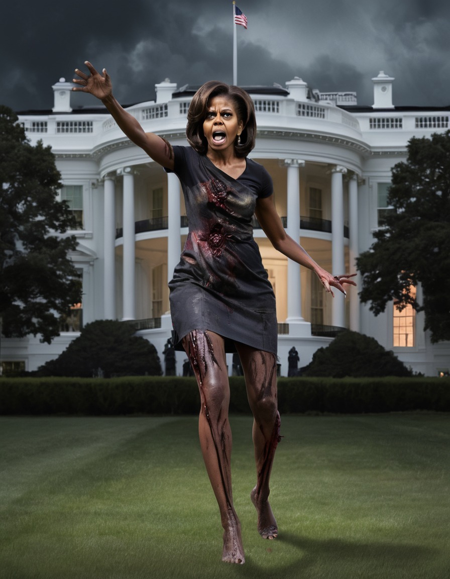 michelle obama, zombie, white house, horror, halloween, illustration, celebrities