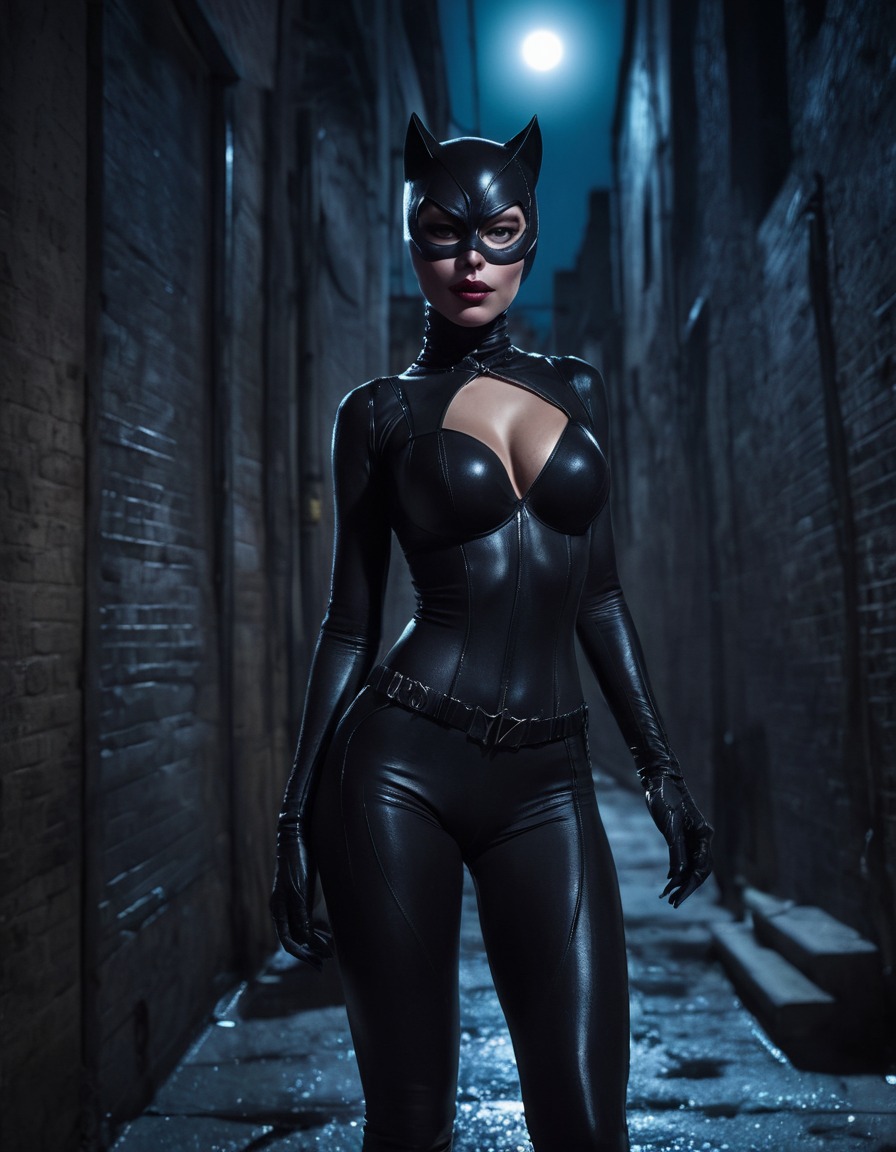 catwoman, moonlit alleyway, superhero, fictional character