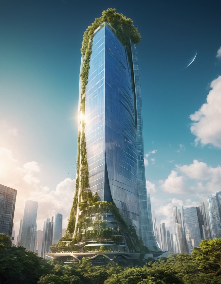 futuristic, skyscraper, nature, architecture, cityscape