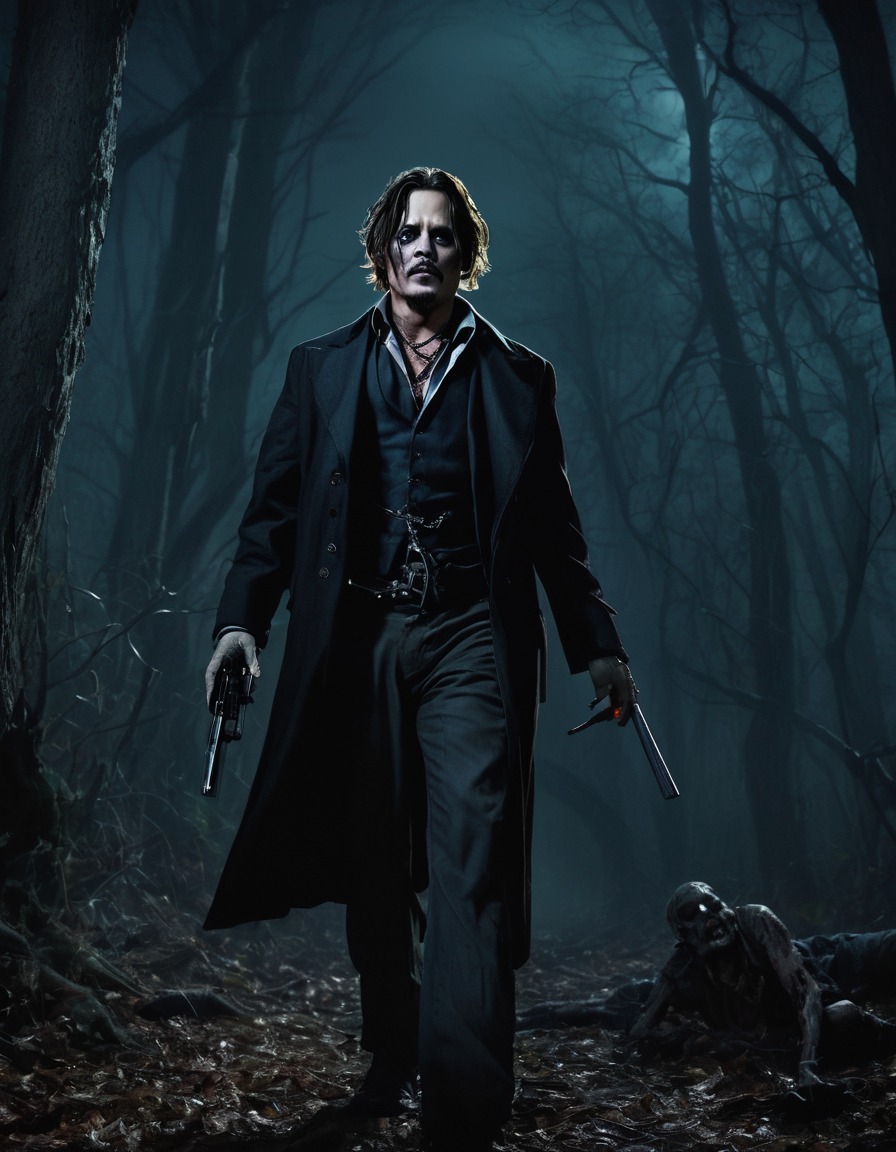 johnny depp, zombie, haunted forest, night, horror, actor, celebrities