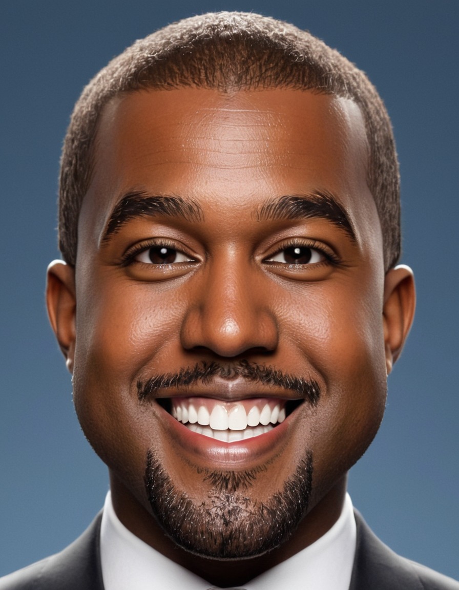 kanye west, big head, crazy smile, caricature