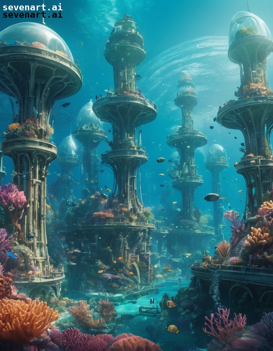 underwater, metropolis, bioengineering, coral reefs, high-tech, future