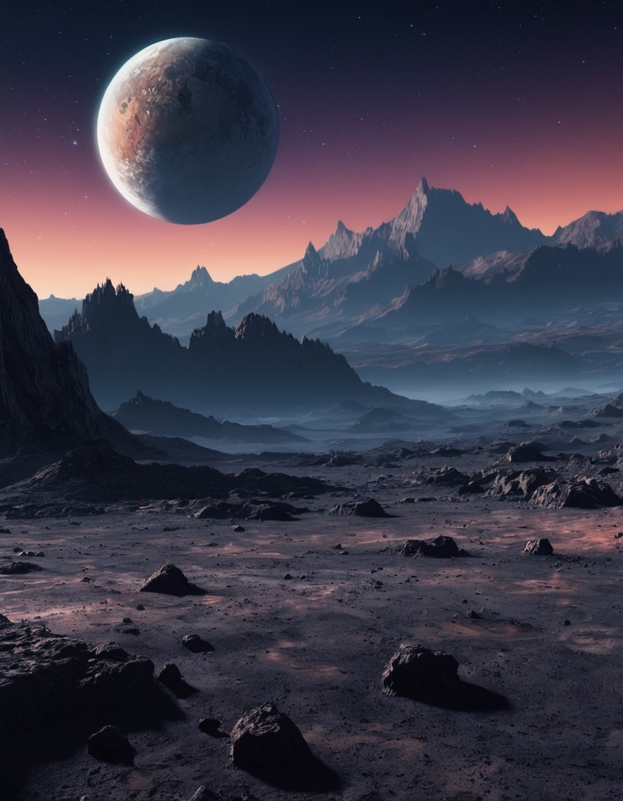 space, planet, surface, rocky, landscape, stars